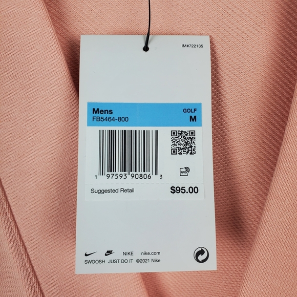 NWT Nike Mens Medium Standard Issue Light Pink Cotton Golf Cardigan Jacket - Picture 7 of 10